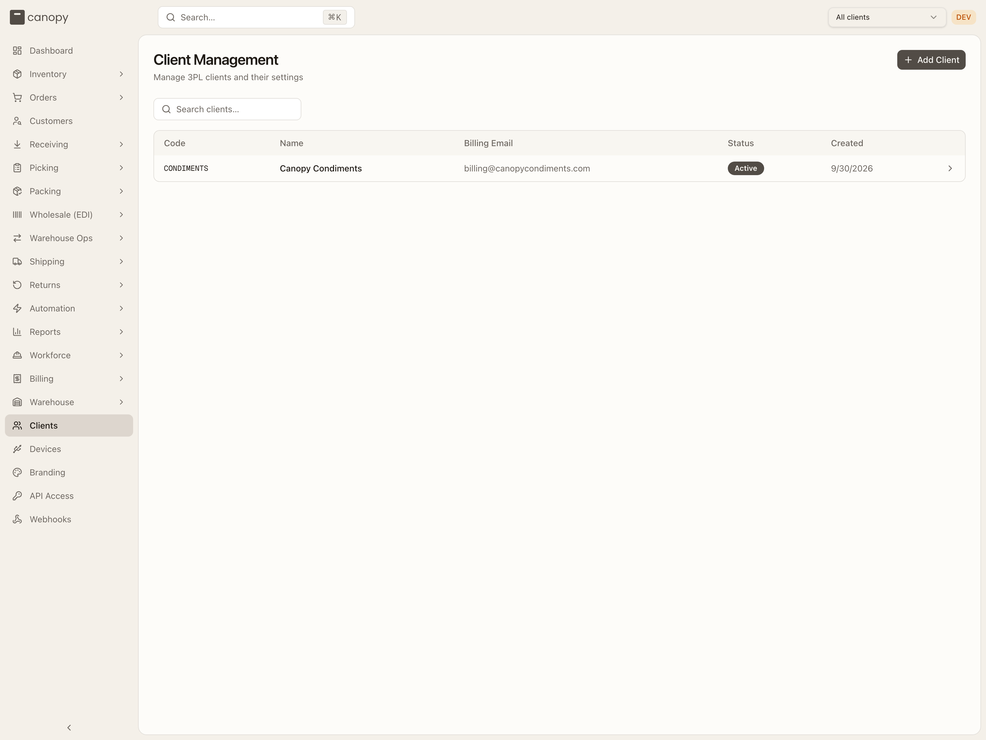 Client Management list