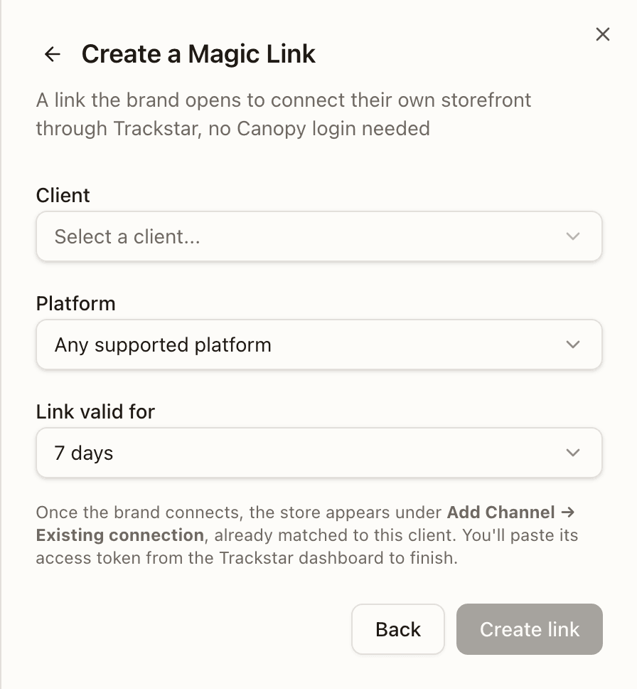 The Create a Magic Link form