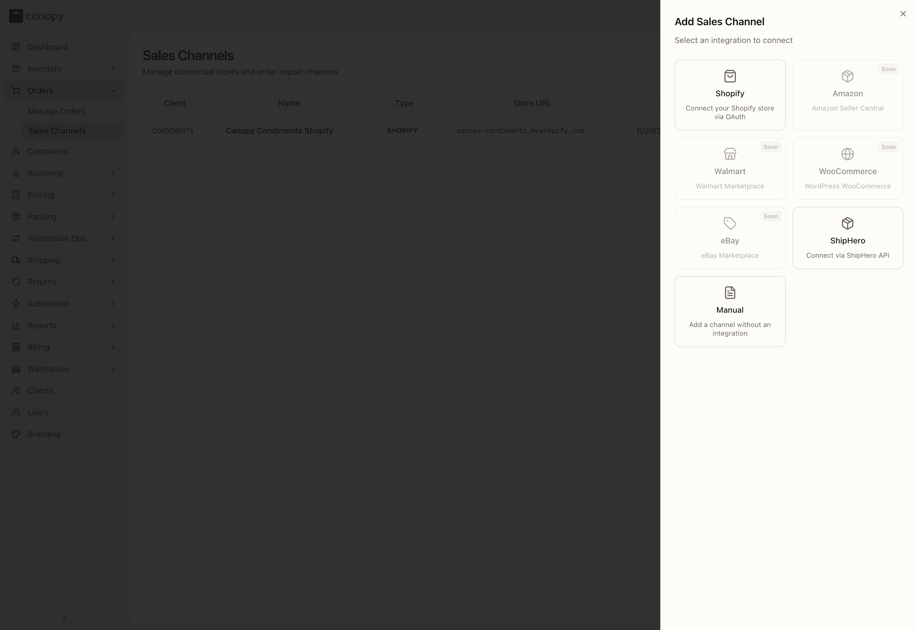 Connecting a new sales channel