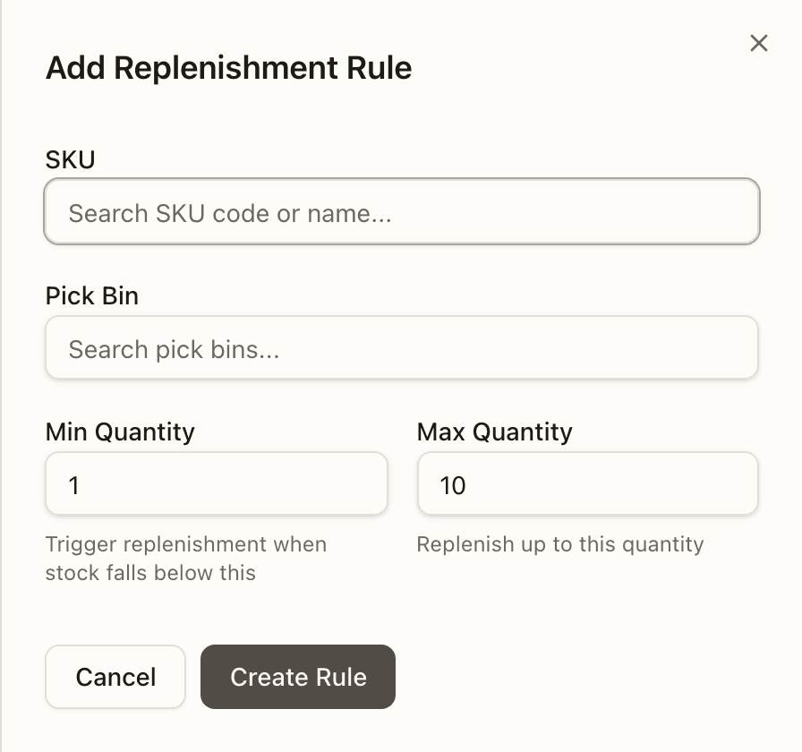 Adding a replenishment rule