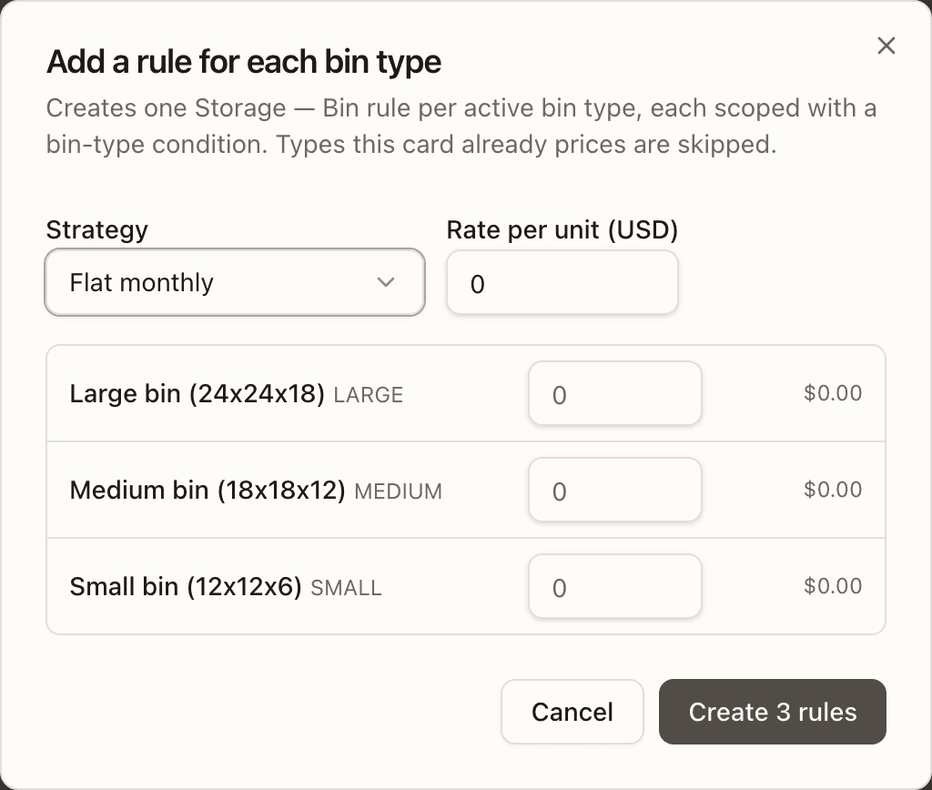 The Per bin type wizard