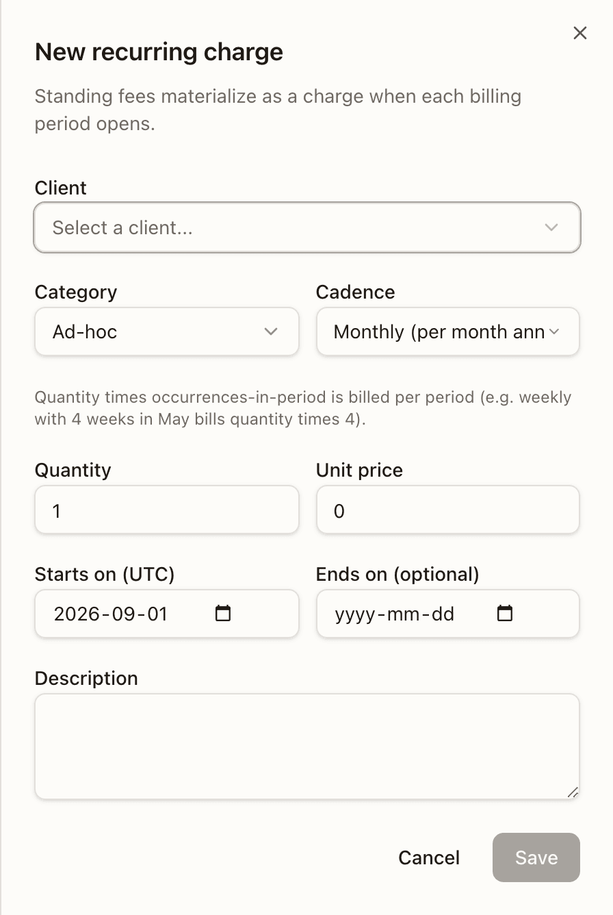 The New recurring charge sheet