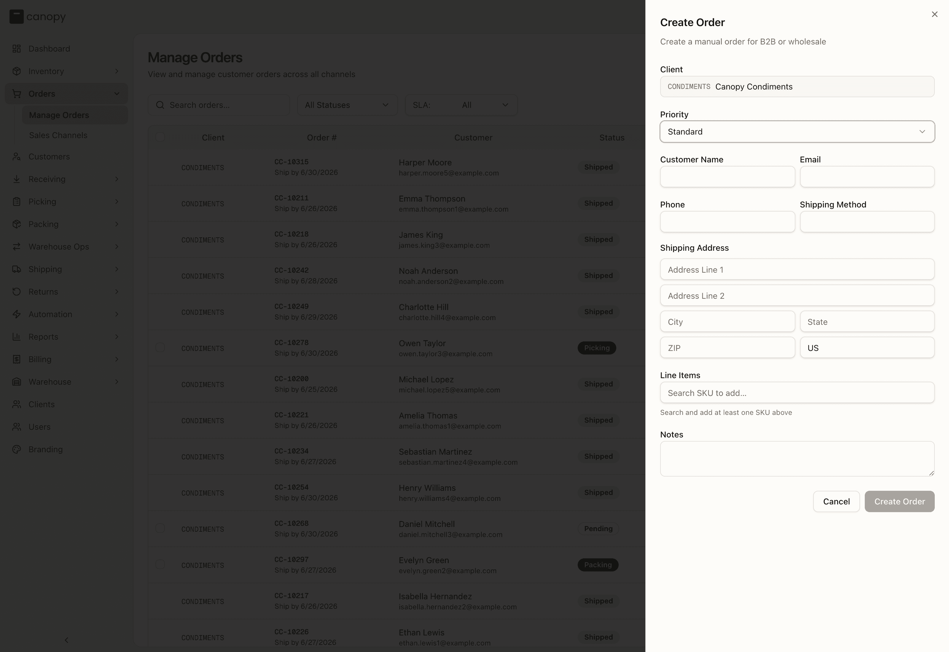Creating a manual order