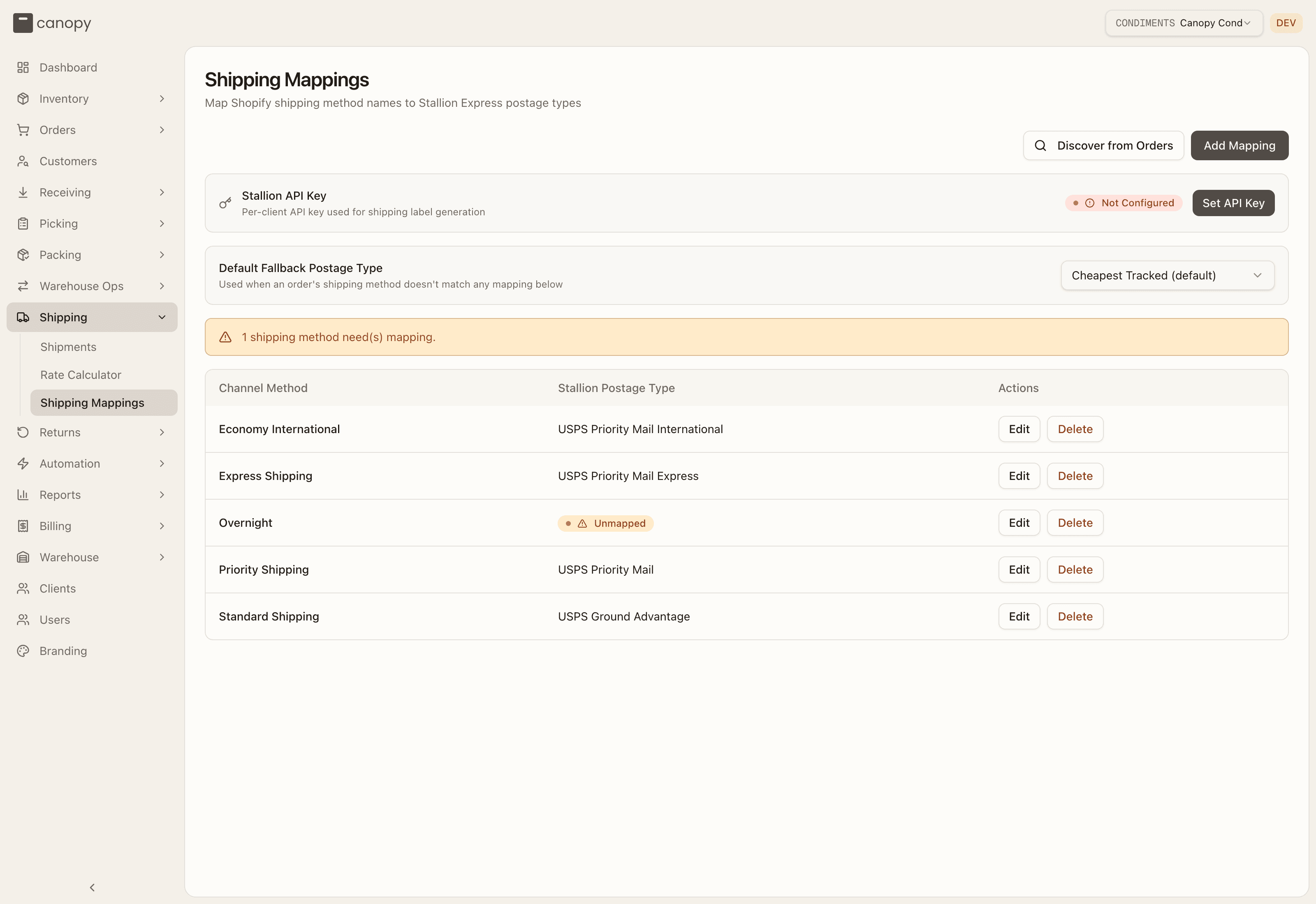 Shipping Mappings — channel method to carrier service