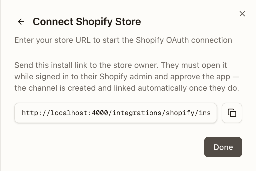 The generated install link, ready to copy