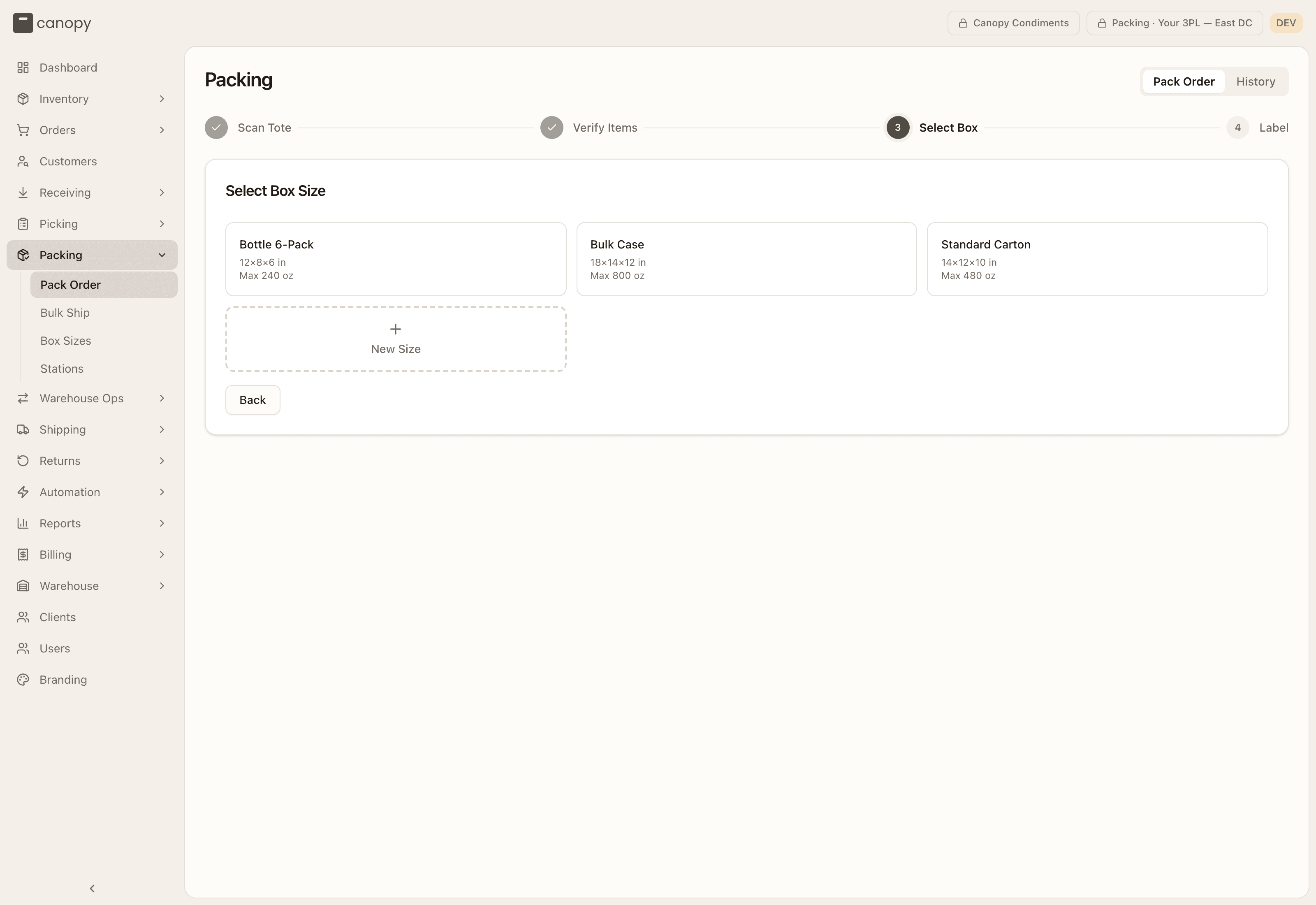 Selecting a box size