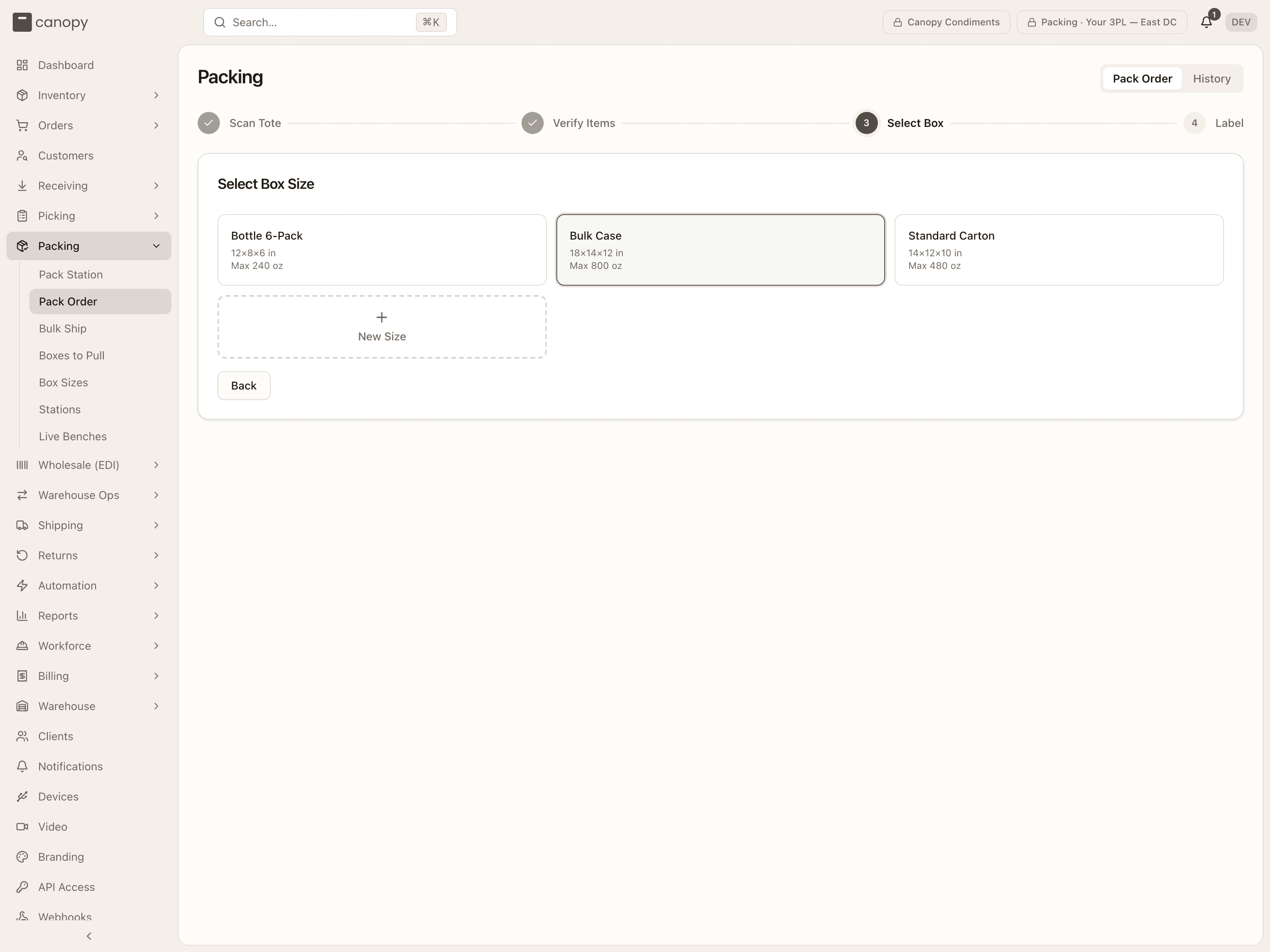 Selecting a box size